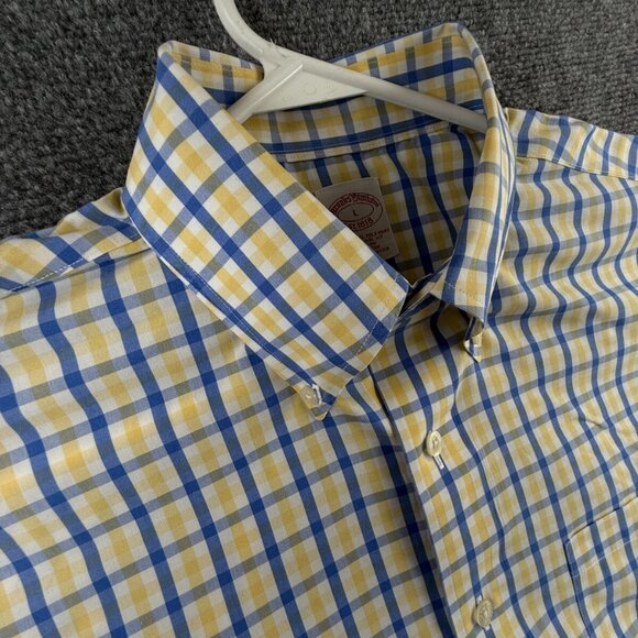 Brooks Brothers Non Iron Cotton Button Up Traditional Fit Large Yellow Blue - Picture 9 of 15